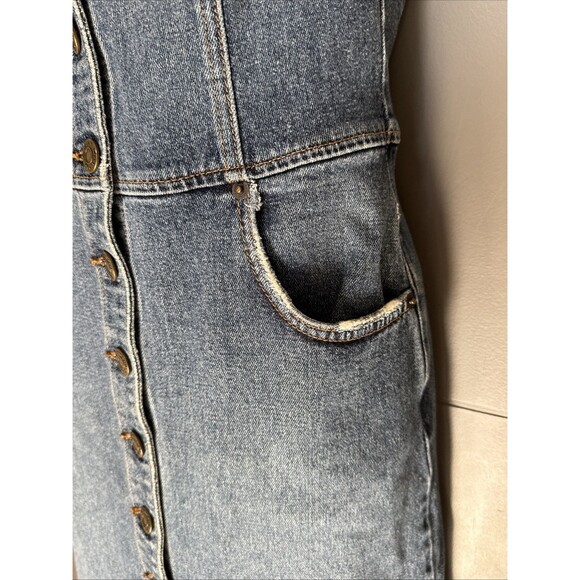 Reformation Camille Size 0 Blue Distressed Denim Button Front Midi Dress - Picture 10 of 15